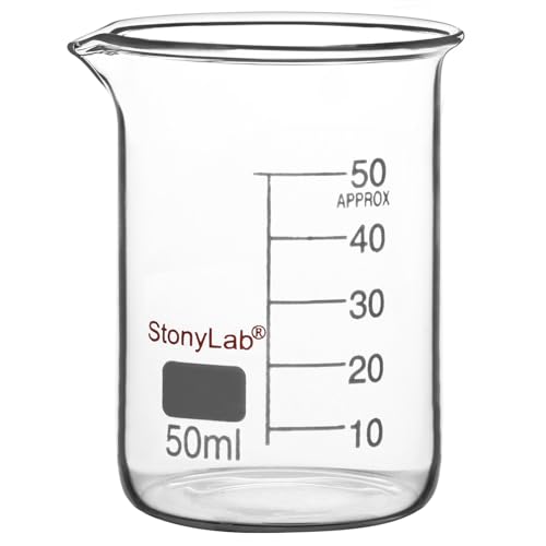 stonylab Bécher en Verre, 1 Pièce, Verre Borosilicaté Gradué, Forme Basse Griffin avec Bec Verseur, 50 ml