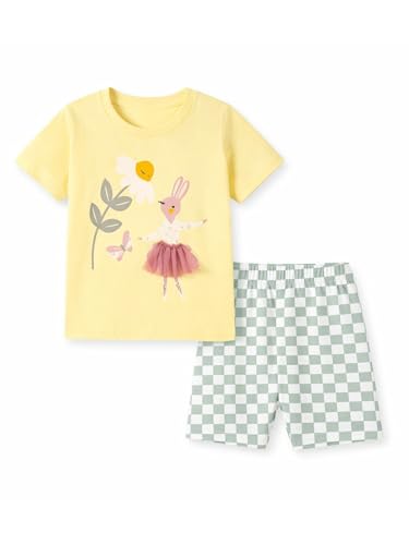 Image of HILEELANG Girls Cotton Short Set Summer 2 Piece Outfit T Shirt Shorts | 100% Cotton, Soft Breathable Fabric, 2 Piece Outfit Set, Elastic Waist, Summer Comfort for Toddler Little Girls