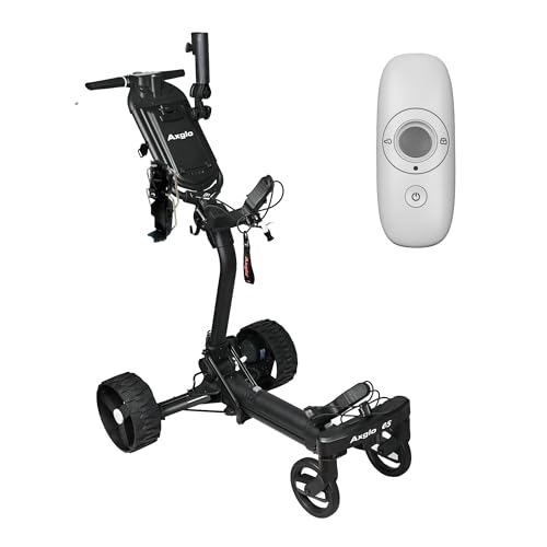 Axglo e5 Electric Golf Push Cart, Black, Aluminum, Follow Mode, Dual Motors, Anti-Tipping, Ultra-Compact 2-Step Fold, with Umbrella & Drink Holder
