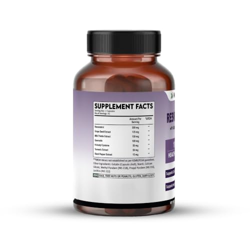 Image of Resveratrol 1000mg with Grape Seed, Milk Thistle, Quercetin, NAC, Turmeric & Black Pepper - 90 Veg Capsules | Antioxidant & Heart Health Support | Health Supplement