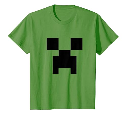 Minecraft Minimalist Big Creeper Face Pixel T-Shirt, Youth, Grass Green, Large