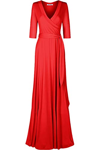 Image of Women's 3 /4 Sleeve Deep V-Neck Maxi Faux Wrap Solid Plus Size Dress