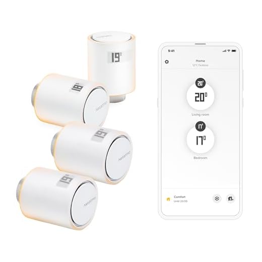 Netatmo Pack de 4 Têtes Thermostatiques Connectées et Intelligentes – Contrôle du Chauffage à Distance, Économie d’Énergie, Compatible avec Alexa et HomeKit, NBU-4-NAV-EU
