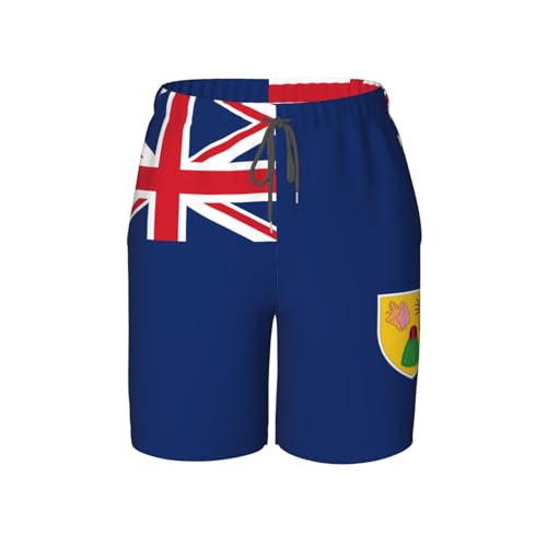 Flag of The Turks and Caicos Islands Small Youth Beach Pants, Soft and Breathable, with Drawstring Waist, Suitable for Sports and Leisure. Black