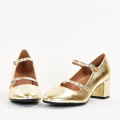 Women's Fashion Patent Leather Block Heel Mary Jane Pumps Comfortable Closed Round Toe Double Strap with Buckle High Chunky Heel Shoes for Women2