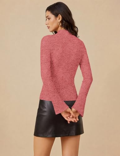 Womens Thermal Bell Sleeve Top Comfortable Mock Neck Shirt Chic Holiday Tee - image 4