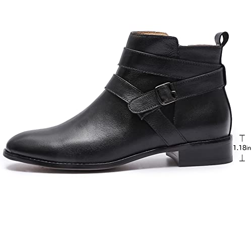 Image of Mona flying Womens Leather Ankle Boots Side Zipper Low Heel Short Booties