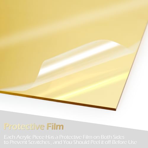 Image of Gold Mirror Acrylic Sheets, 3 Pack 12 inch x 12 inch Square Acrylic Sheets 1 /8 inch Thick (3mm) Rigid Tinted Mirror Acrylic Plastic Sheets for Cutting, Laser Cutting and Engraving