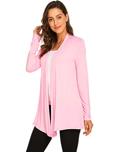 Newchoice Women's Lightweight Summer Cardigan Flowy Soft Drape Long Sleeve Open Front Cardigans Sweaters Coverups Plus Size (Pink, XXXL)