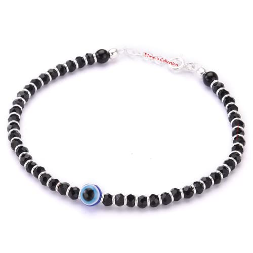 DHRUVS COLLECTION 925 Sterling Silver Evil Eye Nazariya With Black Crystals Bracelet for Girls & Women | Perfect Valentine Gift For Her (6.25 Inches length + Adjustable)