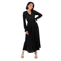 Lovedrobe Women's Midaxi Dress Ladies Wrap V-Neck Long Sleeve Ruffle Cuff A-line Plissé Evening Occasion Wedding Guest, Schwarz 44