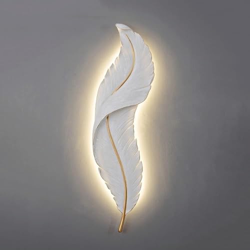 Genérico Lámpara de pared decorativa estilo farol de resina for mesita de noche, moderna lámpara de pared LED con plumas, compatible con dormitorio y sala de estar,lámpara de araña