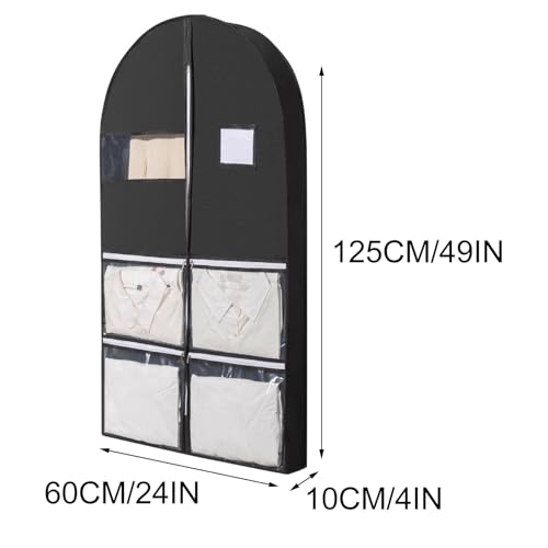 Wide Suit Cover Bags, Garment Bag with 4 Pockets, Large Capacity, Suitable for Uniforms, Dance Clothes, Dresses, Down Jackets(White,60x10x125cm/24x3x49in)2