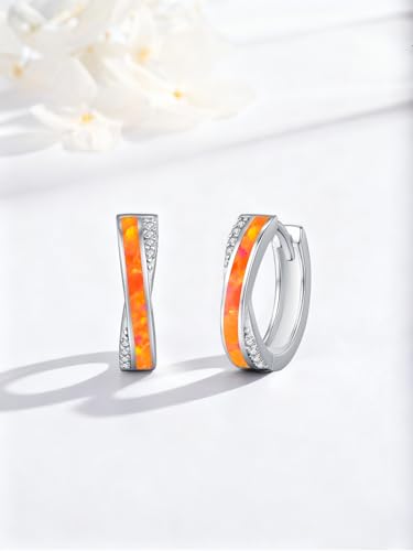 Créoles argent sterling 925 avec opale orange de qualité - 5