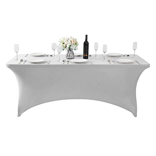 Supero 2Pack Waterproof Spandex Table Cover For 6Ft Table Universal Fitted Stretch Tablecloth For Party, Banquet, Wedding And Events-Silver #TOP2