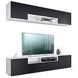 Vladon Wohnwand Mogan, Weiß matt/Schwarz matt   Moderne Anbauwand bestehend aus 2 TV Boards (181 x 147 x 35 cm)