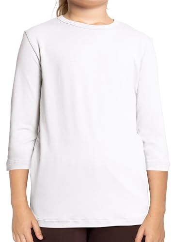 STRETCH IS COMFORT Girl's ¾ Sleeve Crew Neck White X-Large