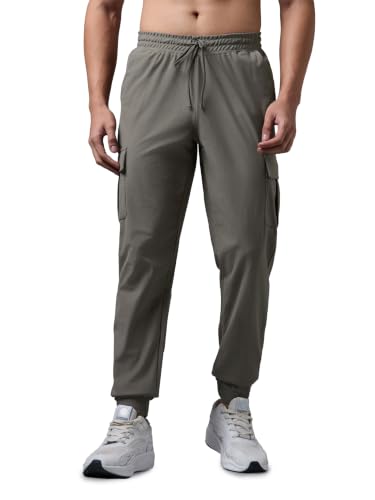 Image of TECHNOSPORT Men's DURACOOL+ Slim Fit Sports Cargo Joggers Quick Dry Moisture-Wicking Breathable Polyester Track Pants Mid Rise Drawstring Waist Gym, Running, Training, Travel & Casual Wear