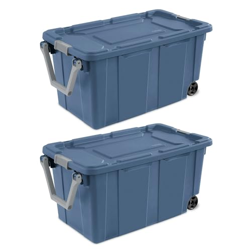CNEIESD 40 Gallon Plastic Storage Box, Wheeled Industrial Tote, Pack of 2