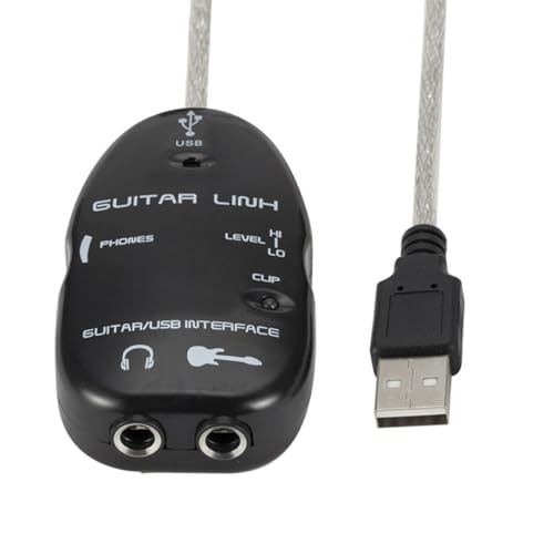Interfaz de Audio USB, Interfaz de Audio Guitarra con Guitarra Grabadora Conector a USB Enlace para Computadora PC (BLACK)