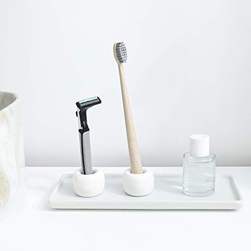 Airmoon Mini Ceramics Handmade Couple Toothbrush Holder Stand For Bathroom Vanity Countertops, White, Pack Of 2 #TOP3