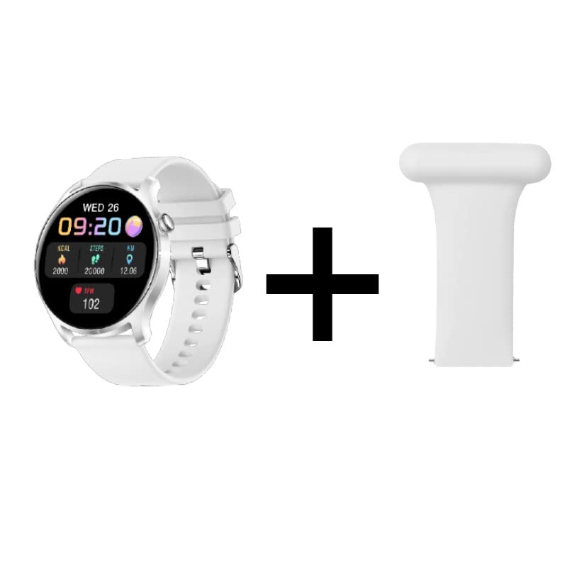 Smart Fob Watch for Android iOS Wristwatch with Fob Strap Nurse Watch ,Silicone Pin fob Fitness Sport Tracker iP67 Waterproof Smartwatch with Heart Rate Monitor,Pedometer,Sleep Tracker (White) - Image 2