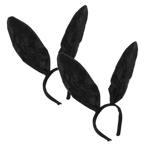 OSOLADY 2個ウサギのヘアバンド バニーヘッドバンド ウサギの耳 ヘアアクセサリー 黒 サテン パーティー コスプレ 仮面舞踏会 ファッションショー