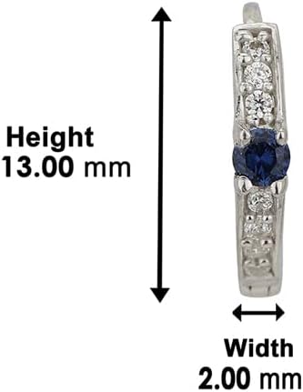 Vanbelle Sterling Silver Jewelry - Rhodium Plated with 925 Stamp - Cubic Zirconia Sapphire & White Stone Studded Earring Mini-Hoops for Women - Handcrafted and Lightweight