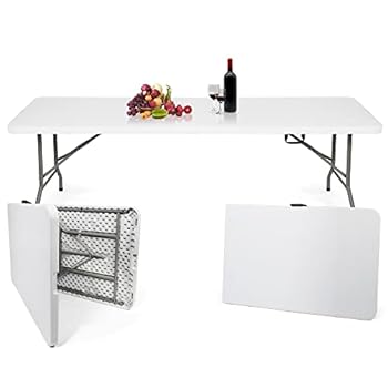 Alternative view of Vilobos 8FT Plastic Folding Table, Indoor Outdoor Heavy Duty Portable Foldable Table, Fold-in-Half Camping Party Table with Carrying Handle,White