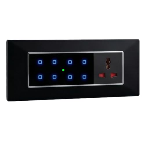 Image of Smarteefi Touch 8 Port Modular WiFi Smart Switch Board, 7 Smart Switch, 1 Smart Plug, Compatible with Alexa & Google Home, Black (Size: 6M (220mmx90mmx40mm))