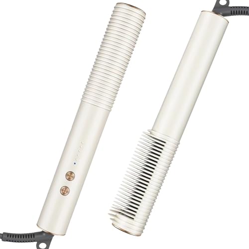 Straightener Hair Comb Brush, 2-in-1 Straightening Curling Brush for Women, Heat Comb Hair Straightener 30s Fast Heating with 5 Temp Settings & Anti-hot Comb for Home, Salon, White