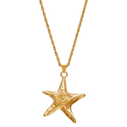 WETMT Starfish Necklace for Women Gold Star Necklace Dainty Swirl Stainless Steel Aesthetic Starfish Charm Trendy Pendant Choker Necklaces Summer Beach Ocean Star Jewelry Gift (gold)