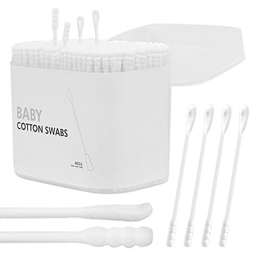 400 Pieces Cotton Swabs Spoon Shape and Spiral Cotton Swabs Double-ended Cotton Swabs Paper Sticks Natural and Organic Cotton Buds Cotton Cleaning Swabs for Kids Adults Ear Nose Belly Buds Cleaning
