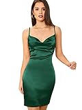 DIDK Damen Satin Kleid Cowl Partykleid Spaghettiträger Abendkleid Bodycon Bleistiftkleid Elegant Camisole Knielang Kleider Grün M