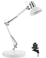 LEPOWER Metal Desk Lamp, Adjustable Goose Neck Architect Table Lamp with On/Off Switch, Swing Arm Desk Lamp with Clamp, Eye-Caring Reading Lamp for Bedroom, Study Room &Office (White)