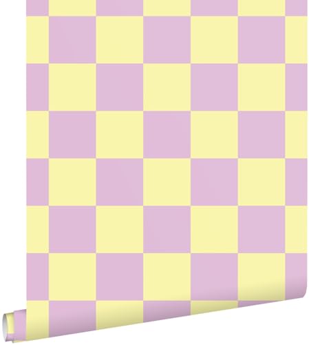 papier peint à damier lilas violet et jaune 53 cm x 10.05 m - ESTAhome