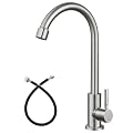 Heyalan Brushed Nickel Kitchen Faucet Cold Water Only 1 Hole Single Handle 360 Degree Swivel Spout Deck Mount High Arc SUS304 Sink Bar Tap Goose Neck with Hose and longer thread pipe