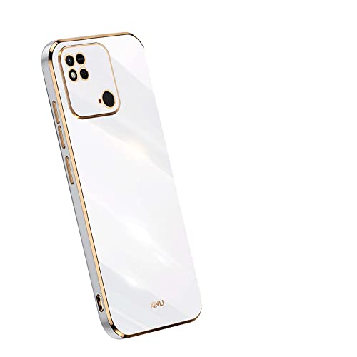 PEIYE Coque pour Xiaomi Redmi 10C, TPU Antichoc Silicone [ Galvanisé Cadre Or ] Protection Pochette -Blanche Cover