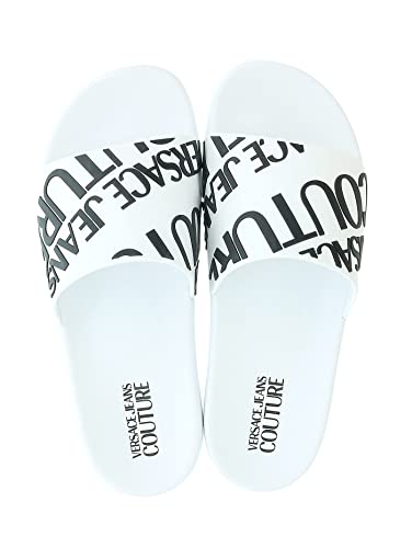 VERSACE JEANS COUTURE White Mens Signature Pattern Pool Slide-10 for Mens4