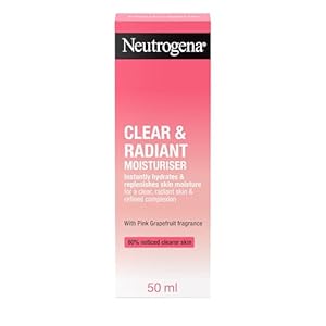 Neutrogena Clear & Radiant Moisturiser (1x 50ml), Daily Facial Cream for Dry Skin Prone to Blemishes, Uplifting Oil-Free Moisturiser with Pink Grapefruit Fragrance, for a Clearer, Radiant Skin