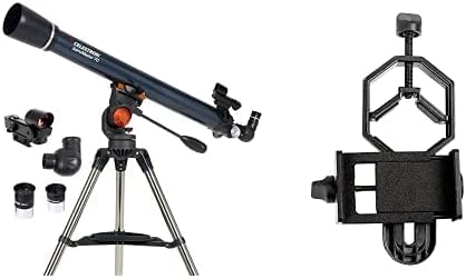 Celestron - AstroMaster 70AZ Telescope - Refractor Telescope - Adjustable Height Tripod with Basic Smartphone Adapter 1.25" Capture Your Discoveries, Black