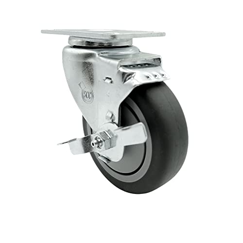 Service Caster Brand Replacement for Colson Caster 2.04256.445 BRK1 - Thermoplastic Rubber Swivel Top Plate Swivel Caster with 4 Inch Gray Wheel and Top Locking Brake - 250 lbs. Capacity Per Caster
