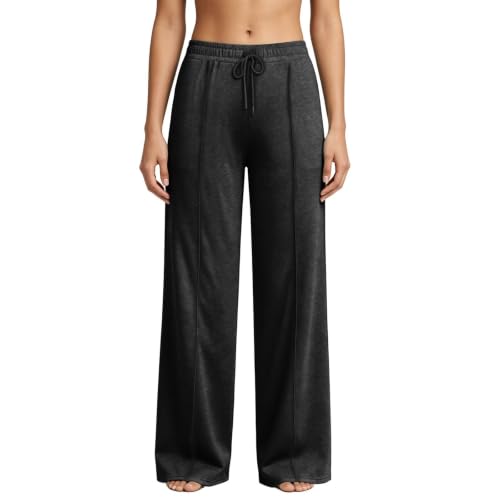 Image of Wide Leg Joggers for Women UK High Waisted Elasticated Straight Leg Trousers Laides Casual Work Stretch Sweatpants Fitness Gym Yoga Pants Lounge Wear Tracksuit Bottoms with Pockets Black
