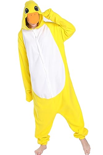 Focupaja Unisex Amarillo Pato Onesie para Adulto Adolescentes Halloween Animal Cosplay Disfraces Pijama de una Pieza S