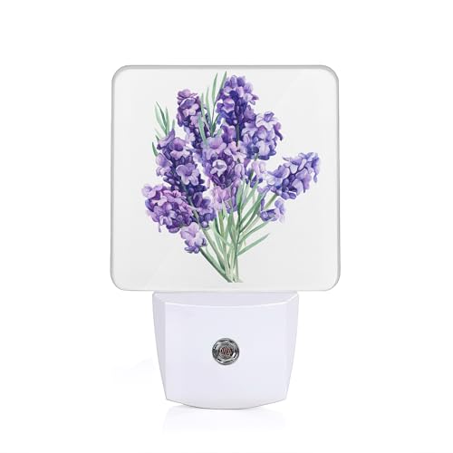 Image of YASHILAIYA Lavender Bouquet Night Light,Flower Botanical Night Lights Plug into Wall for Boys Girls Gifts for Stairway Hallway Bedroom 0.5W Nightlight