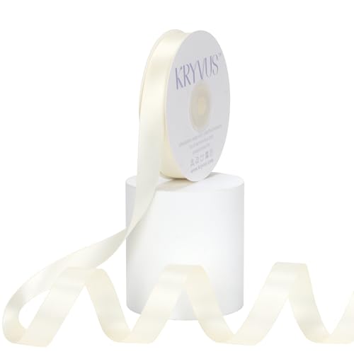 Kryvus Ivory Satin Ribbon, Double Faced 5/8 Inch X 25 Yards Ivory Ribbon, Premium Satin Ribbon for Gift Wrapping, Crafts, Hair Bow Making, Sewing, Flower Bouquet, Wedding Party Decor