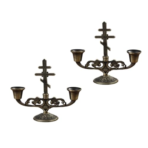 STOBAZA 2pcs Retro European Style Candle Holder Metal Candelabra with 5 Arms Taper Candle Stand Wedding Candle Holders Table Candle Stand Iron Tealight Holder Double Head Zinc Alloy