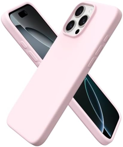 ORNARTO Shockproof Protective Case with 3 Layers of Soft Gel Rubber, Liquid Silicone, Slim, with Anti-Scratch Microfiber Lining for iPhone 16 Pro Max 6.9", Chalk Pink