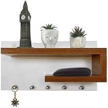 Porta Chaves de MDF com Prateleiras e Ganchos (Branco/Freijó)