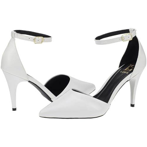 Sandália Scarpin Salto Alto de Fivela Sapato Bico Fino Stilleto 9000 (Branco, BR, Adulto, Numérico,